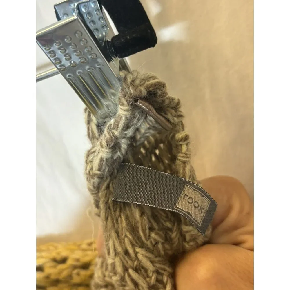 Rook Chunky tan Navy‎ yellow crochet stripes winter Infinity scarf V21